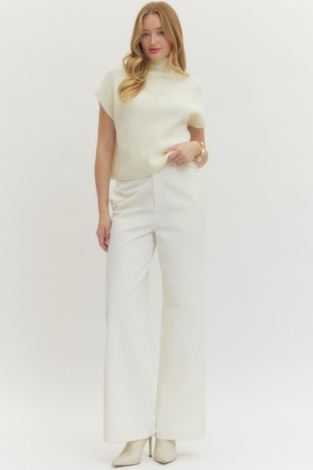Cap Sleeve Mock Neck Ribbed Sweater Top