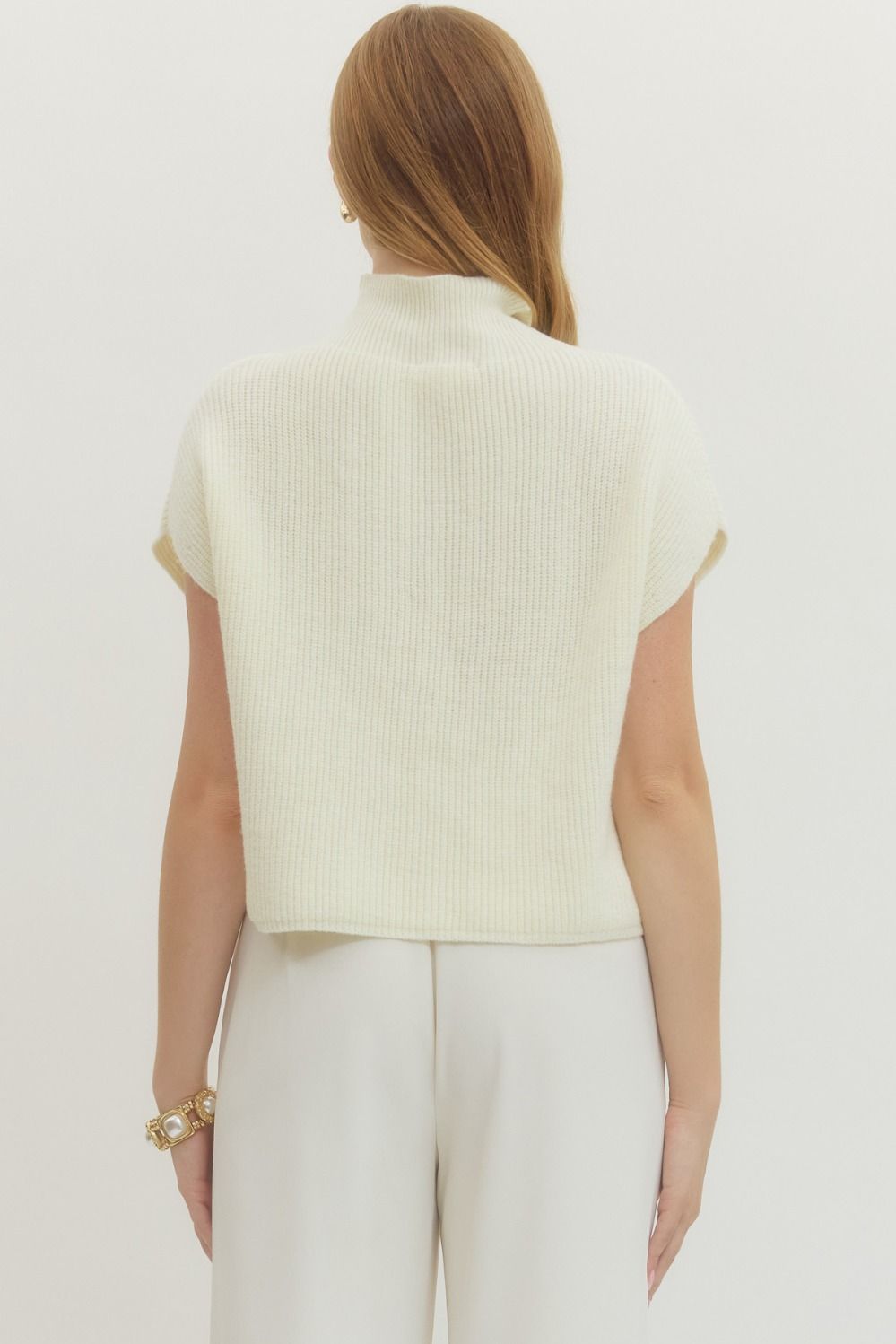 Cap Sleeve Mock Neck Ribbed Sweater Top