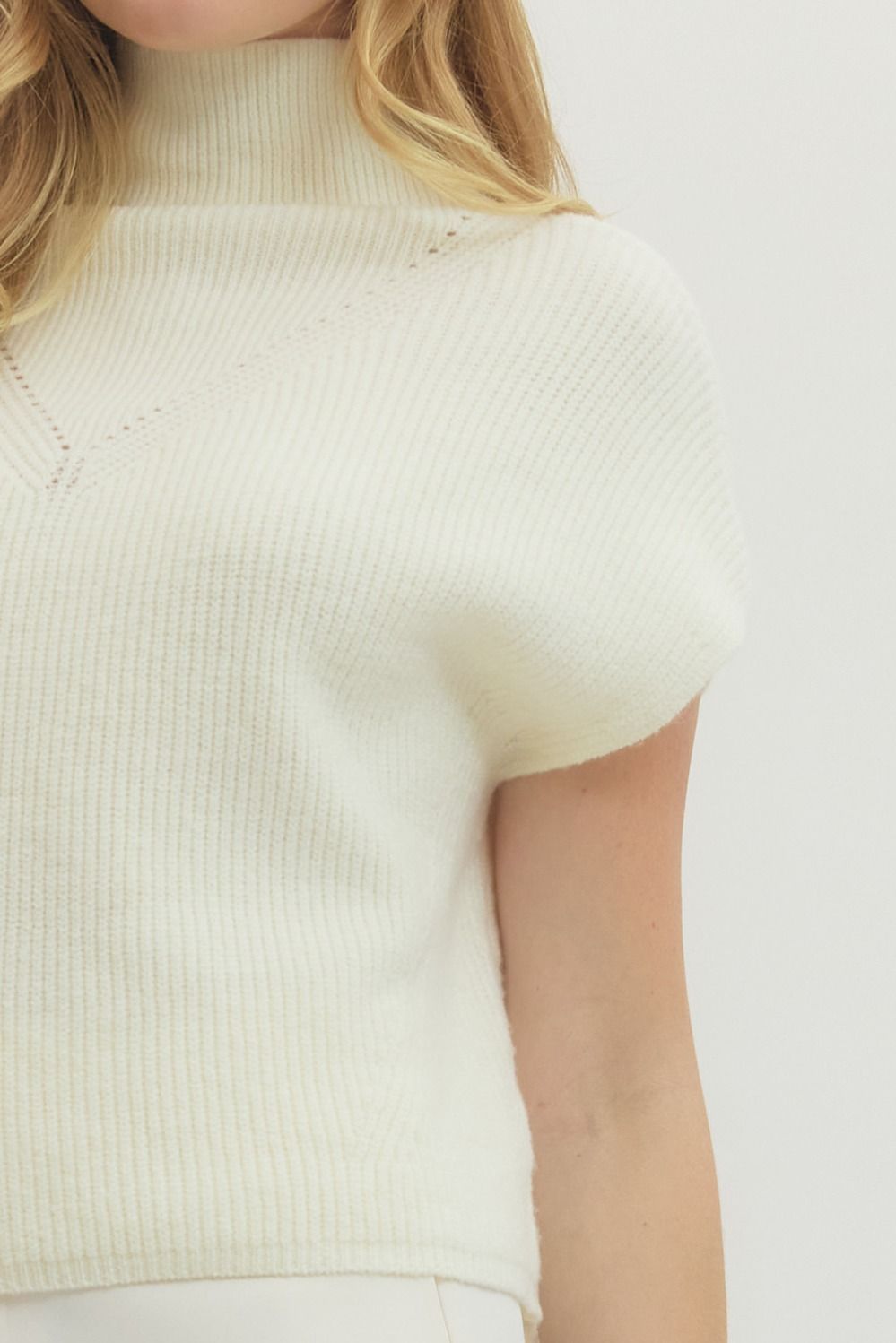 Cap Sleeve Mock Neck Ribbed Sweater Top