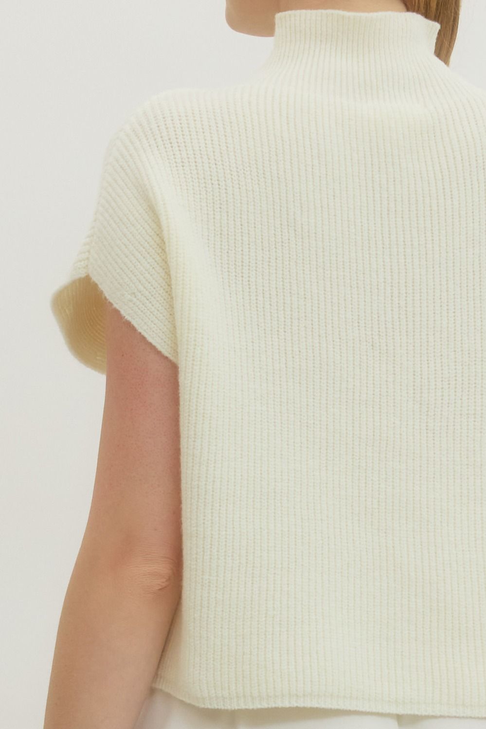 Cap Sleeve Mock Neck Ribbed Sweater Top