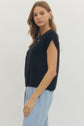 Solid Cap Sleeve Knit Top Featuring Round Neck