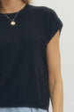 Solid Cap Sleeve Knit Top Featuring Round Neck