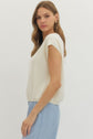 Solid Cap Sleeve Knit Top Featuring Round Neck