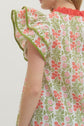 Floral Flutter Sleeve Top Featuring Contrast Trim Neckline