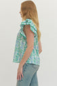 Floral Flutter Sleeve Top Featuring Contrast Trim Neckline