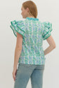 Floral Flutter Sleeve Top Featuring Contrast Trim Neckline