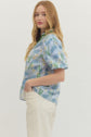 Floral Print Puff Sleeve Featuring Striped Neckline