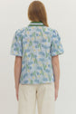 Floral Print Puff Sleeve Featuring Striped Neckline