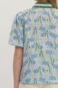 Floral Print Puff Sleeve Featuring Striped Neckline