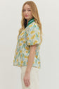Floral Print Puff Sleeve Featuring Striped Neckline