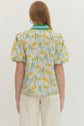 Floral Print Puff Sleeve Featuring Striped Neckline