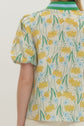 Floral Print Puff Sleeve Featuring Striped Neckline
