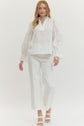 Embroidered Ruffled Mock Neck Long Sleeve Top