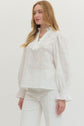Embroidered Ruffled Mock Neck Long Sleeve Top