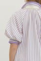 Striped Puff Sleeve Top with Half-Zip Ribbed Collar