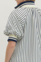 Striped Puff Sleeve Top with Half-Zip Ribbed Collar