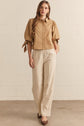 Solid 3/4 Sleeve Top with Scallop Accent