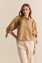 Solid 3/4 Sleeve Top with Scallop Accent