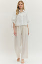White 3/4 Sleeve Top with Scallop Trim