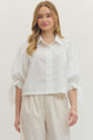 White 3/4 Sleeve Top with Scallop Trim