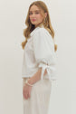 White 3/4 Sleeve Top with Scallop Trim