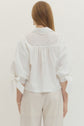 White 3/4 Sleeve Top with Scallop Trim