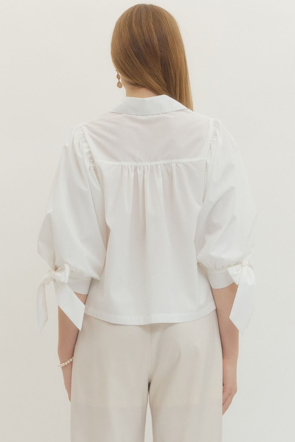 White 3/4 Sleeve Top with Scallop Trim
