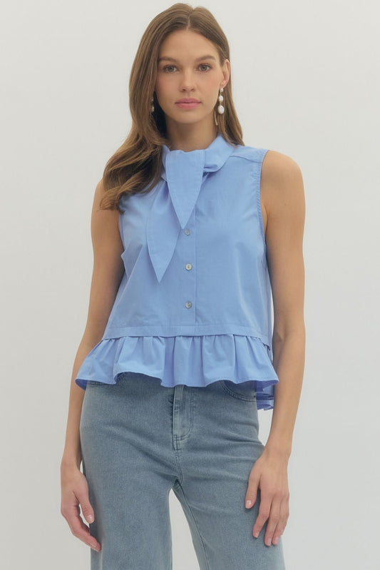 Solid Sleeveless Top Ruffle Hem