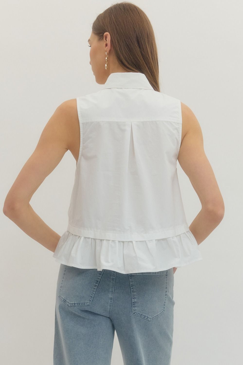 Solid Sleeveless Top Ruffle Hem
