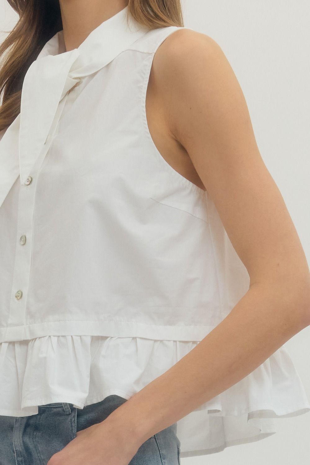 Solid Sleeveless Top Ruffle Hem