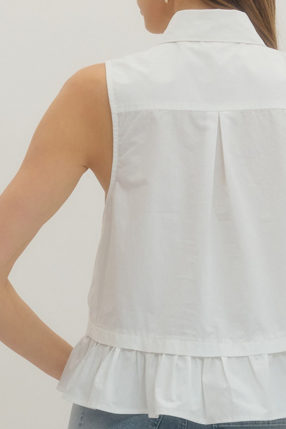 Solid Sleeveless Top Ruffle Hem