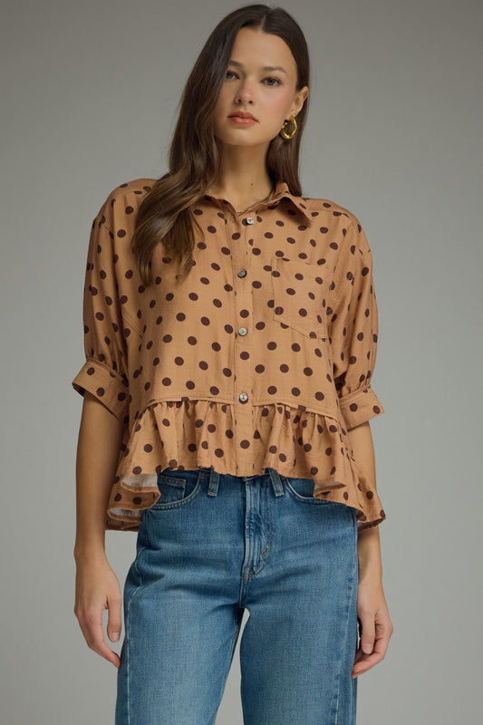 Polka Dot Top Featuring Ruffle Hem