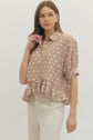 Polka Dot Short Sleeve Top with Ruffle Hem