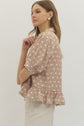 Polka Dot Short Sleeve Top with Ruffle Hem