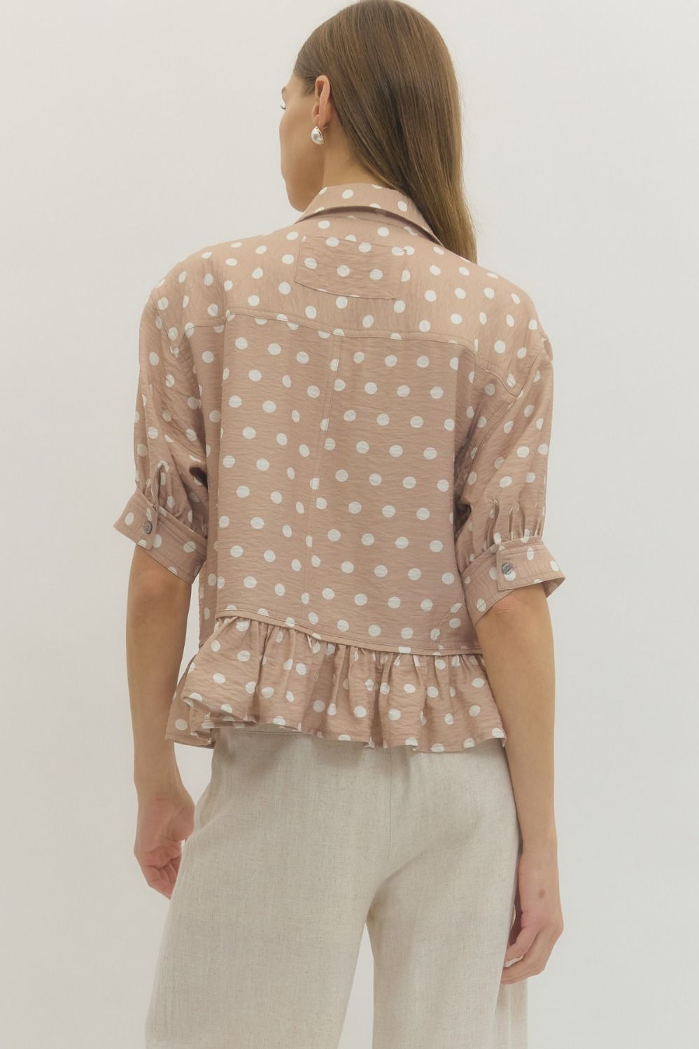Polka Dot Short Sleeve Top with Ruffle Hem