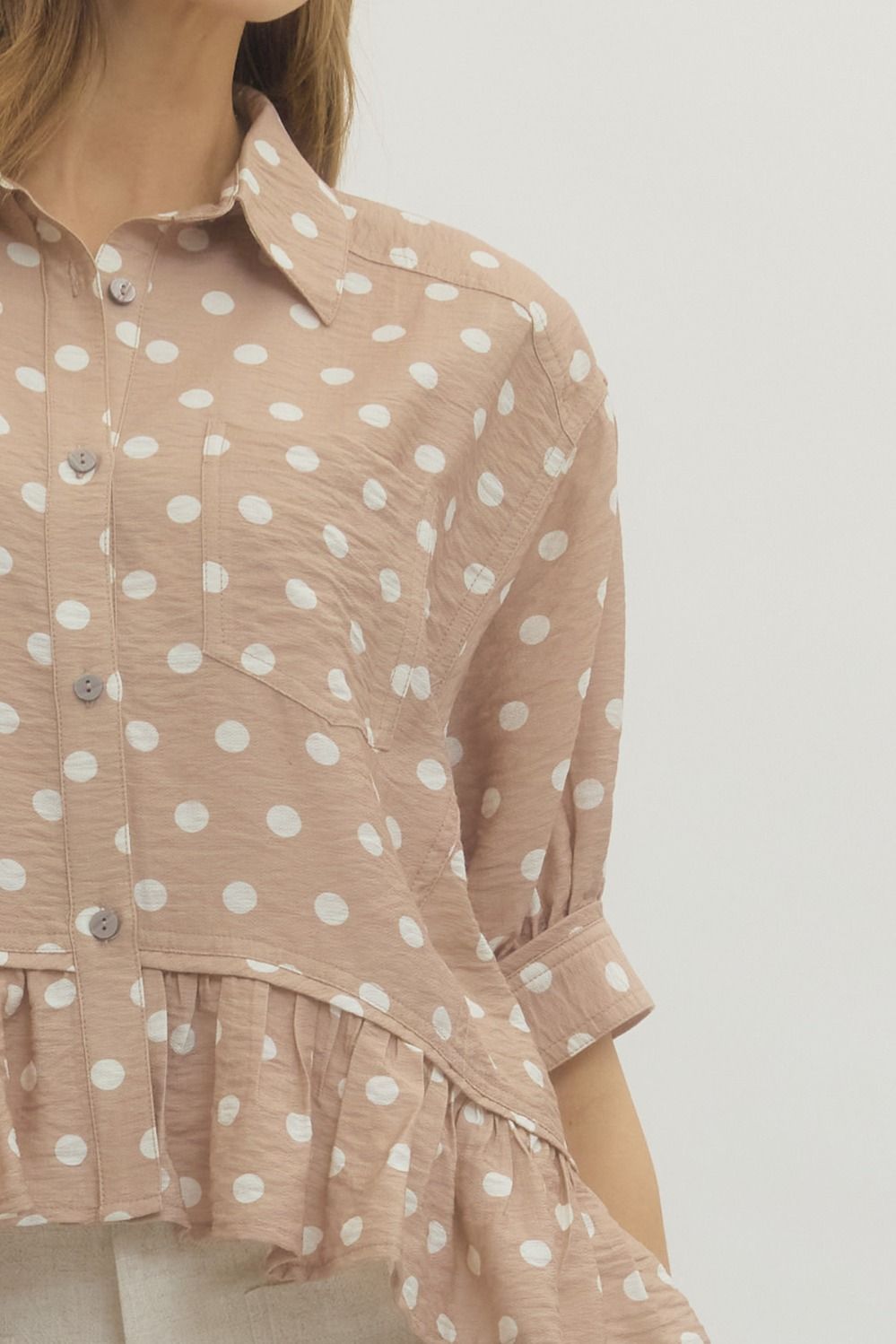 Polka Dot Short Sleeve Top with Ruffle Hem