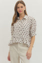 Polka Dot Short Sleeve Top with Ruffle Hem