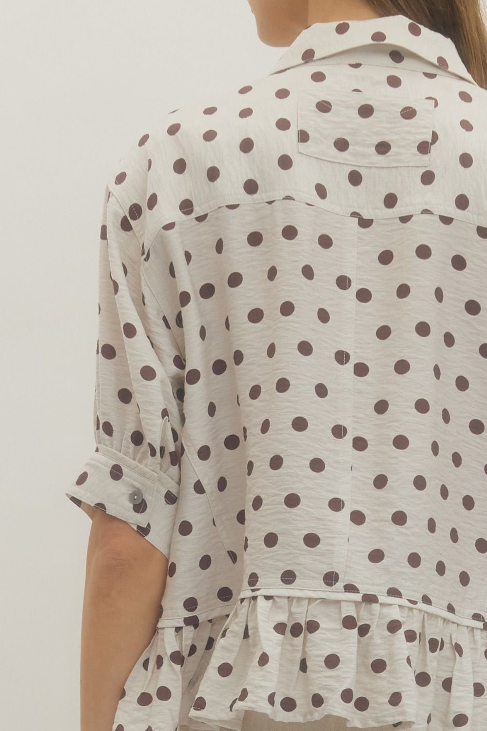 Polka Dot Short Sleeve Top with Ruffle Hem