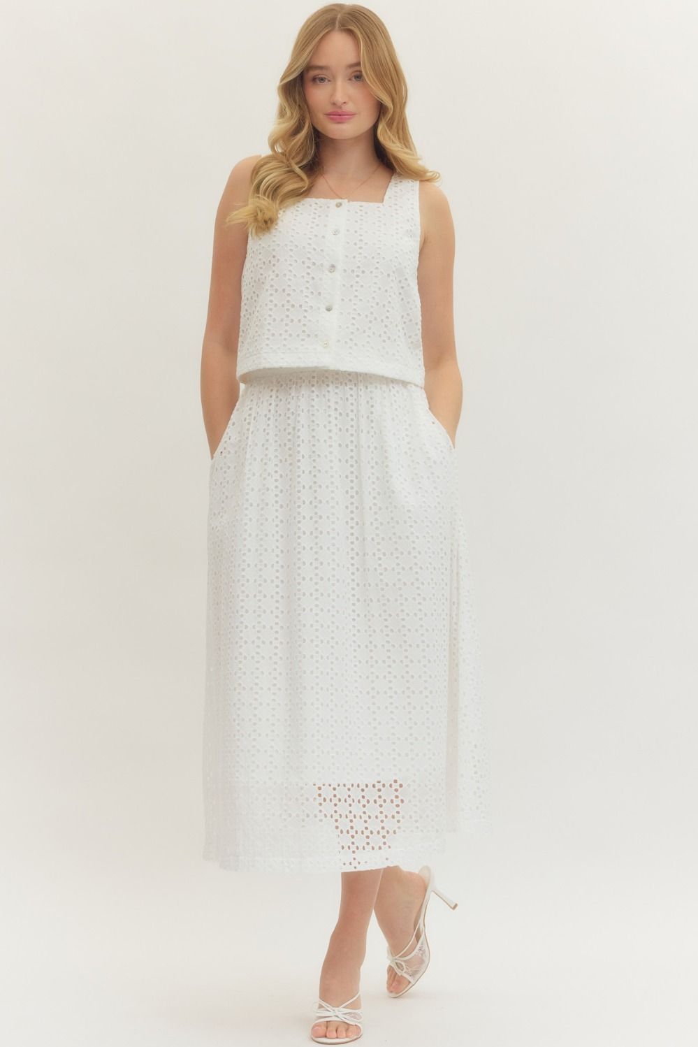 S30714 - White Eyelet Top and Skirt Set