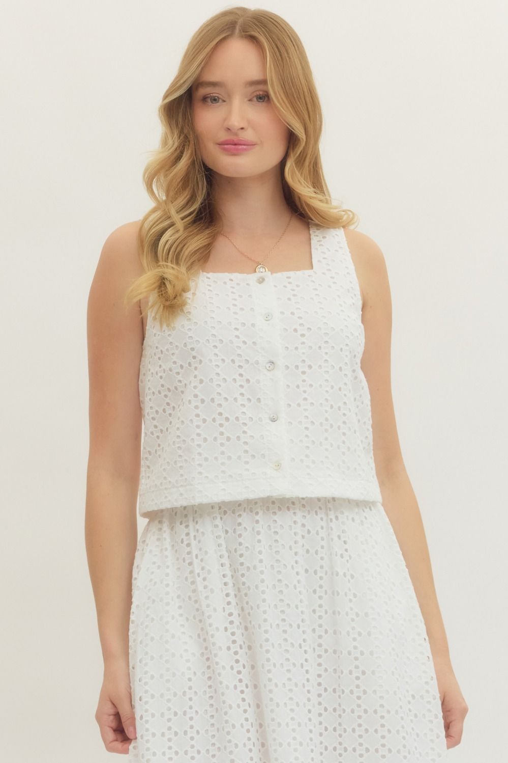 S30714 - White Eyelet Top and Skirt Set