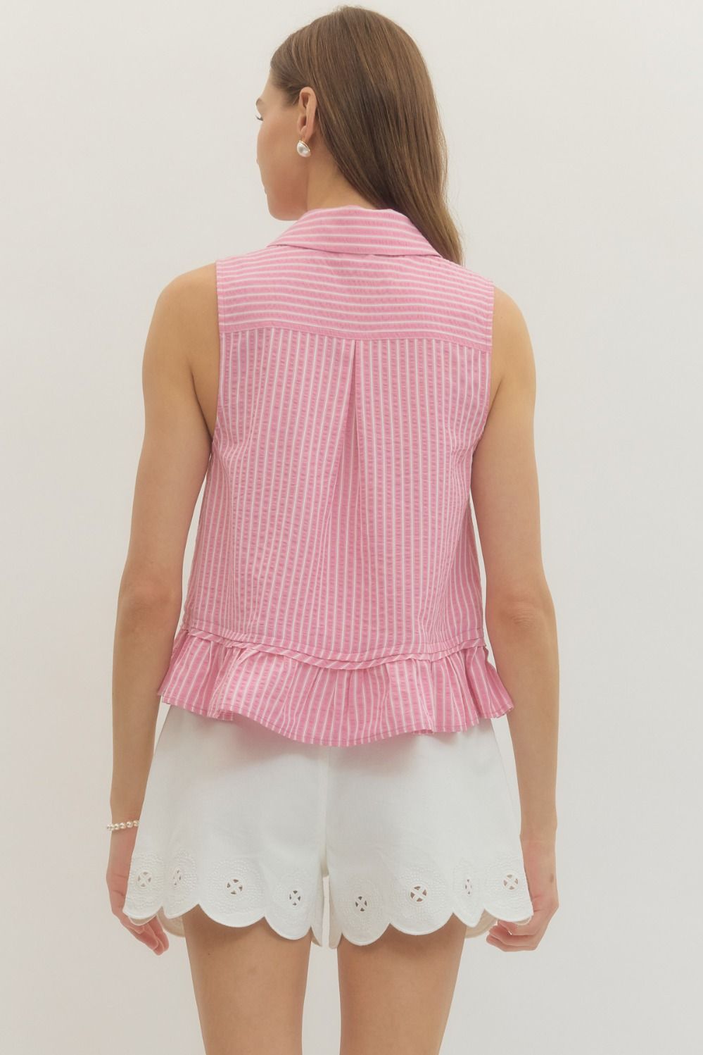 Striped Sleeveless Top Featuring Ruffle Hem