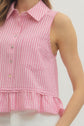 Striped Sleeveless Top Featuring Ruffle Hem