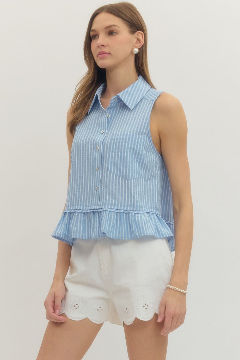 Striped Sleeveless Top Featuring Ruffle Hem
