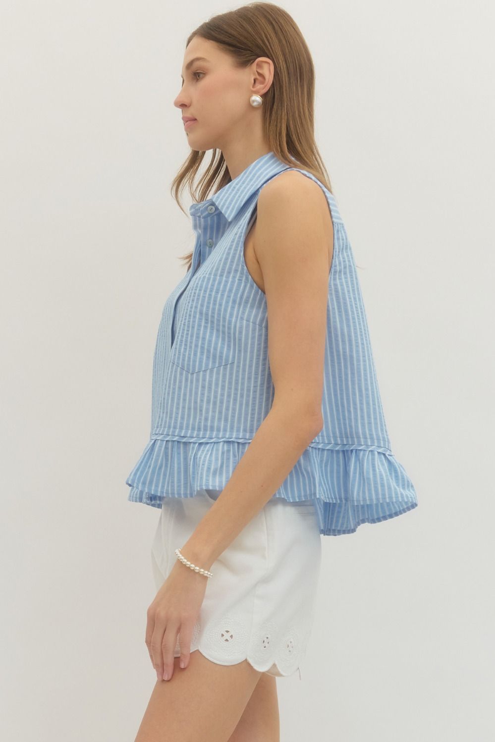 Striped Sleeveless Top Featuring Ruffle Hem