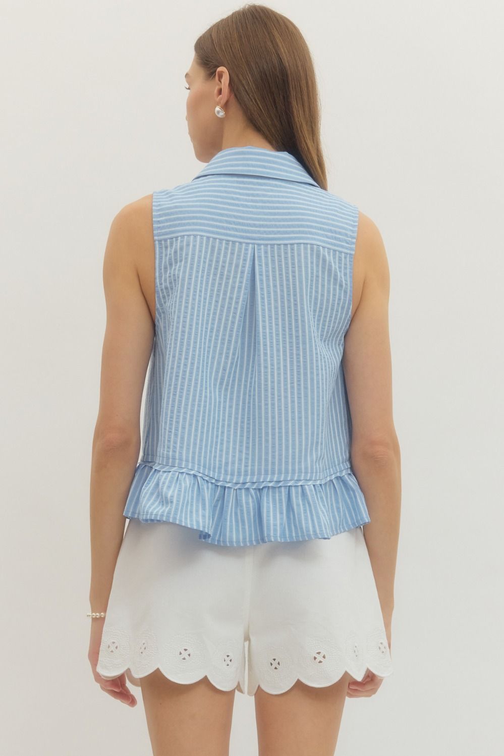 Striped Sleeveless Top Featuring Ruffle Hem