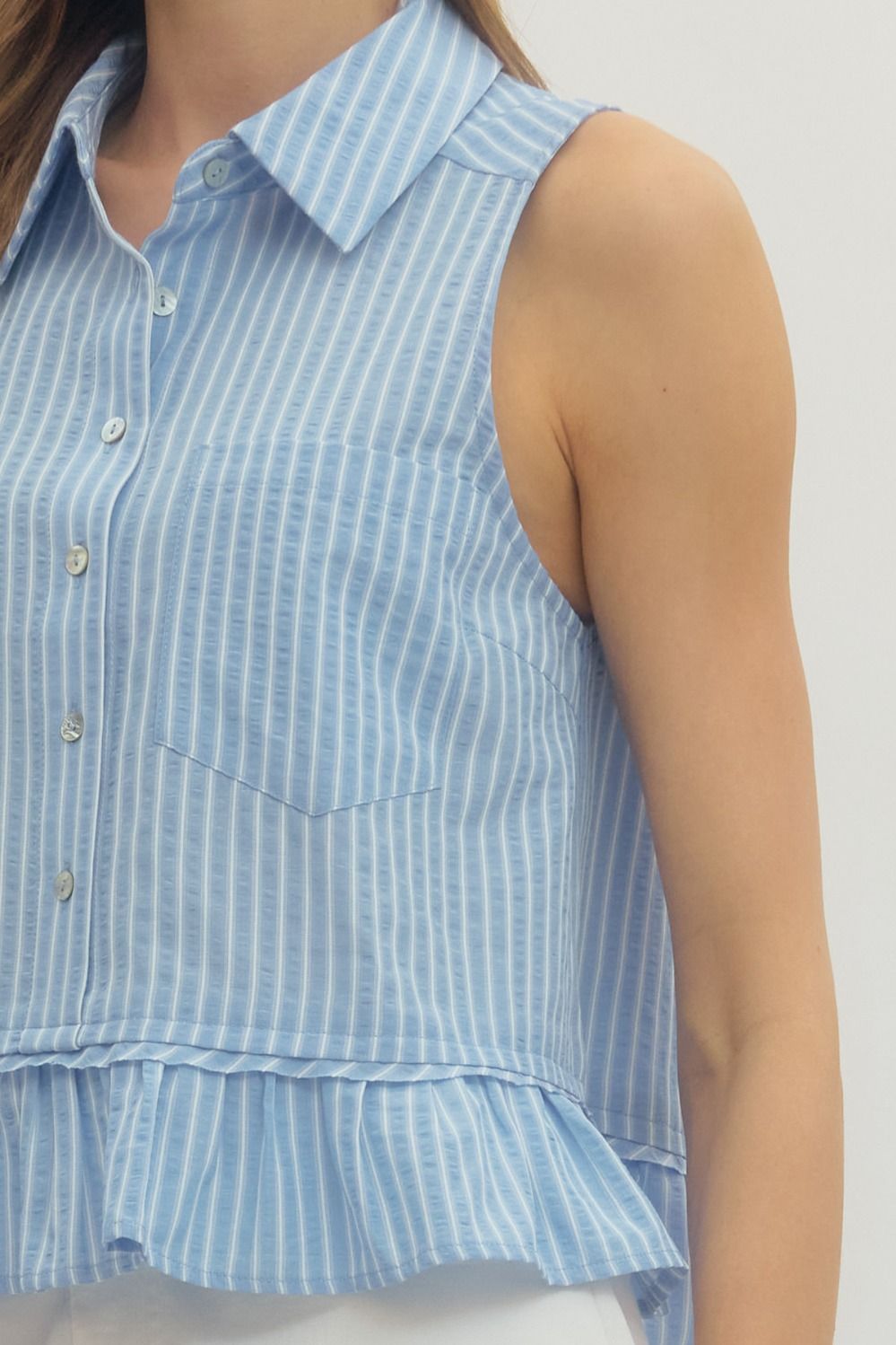 Striped Sleeveless Top Featuring Ruffle Hem