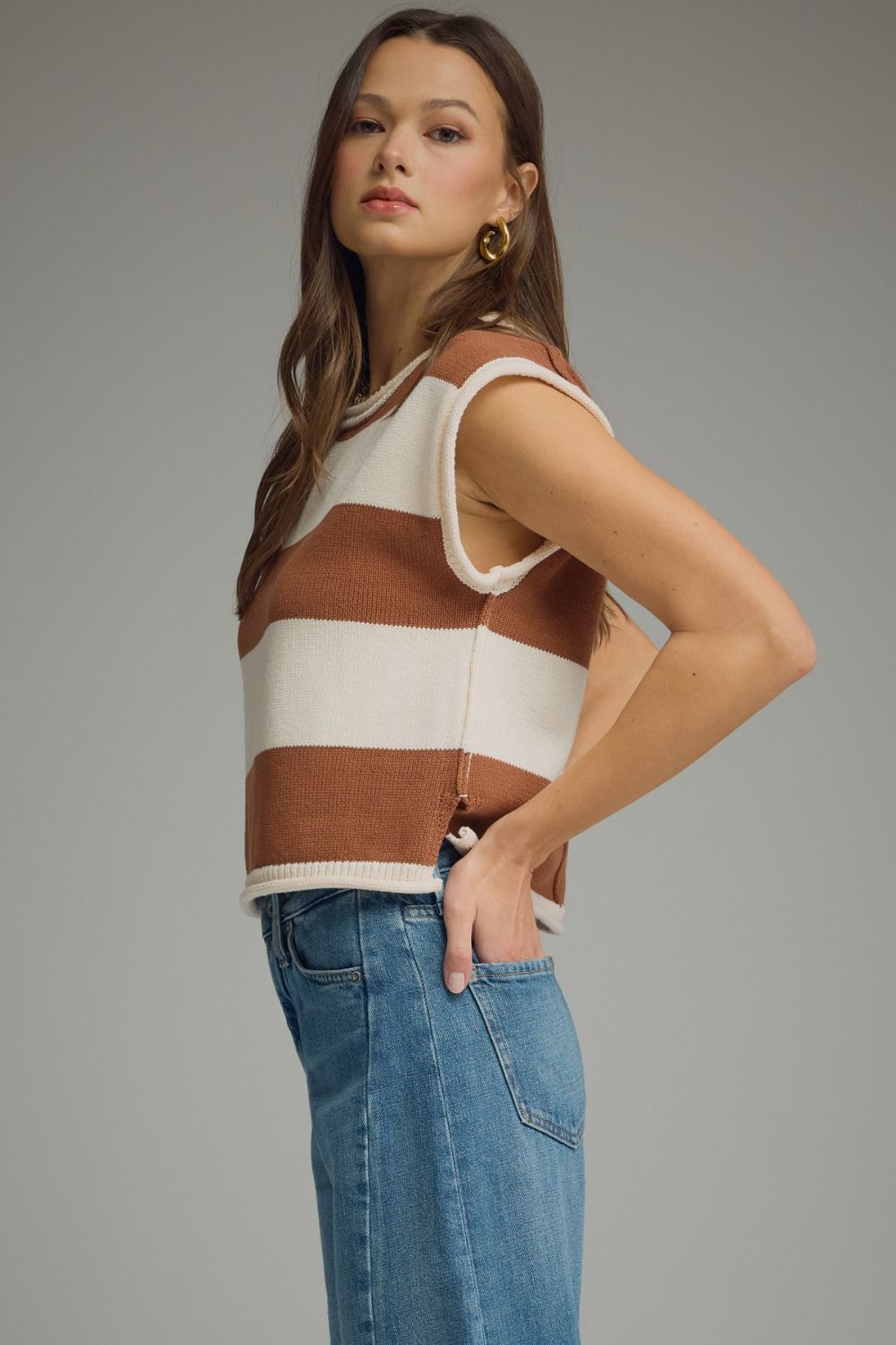 Striped Cap Sleeveless Sweater