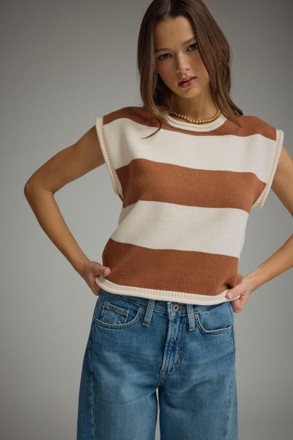 Striped Cap Sleeveless Sweater