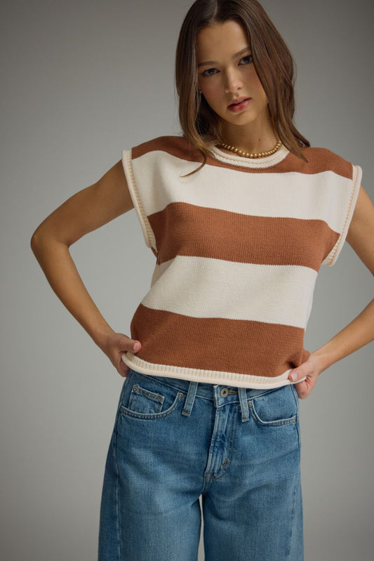 Striped Cap Sleeveless Sweater