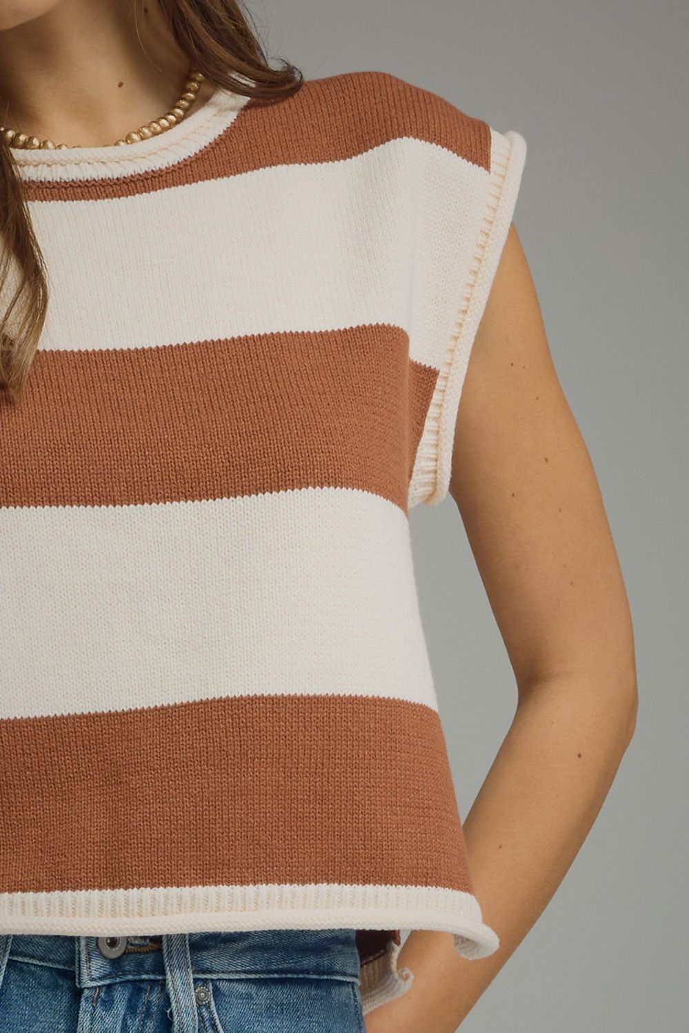 Striped Cap Sleeveless Sweater
